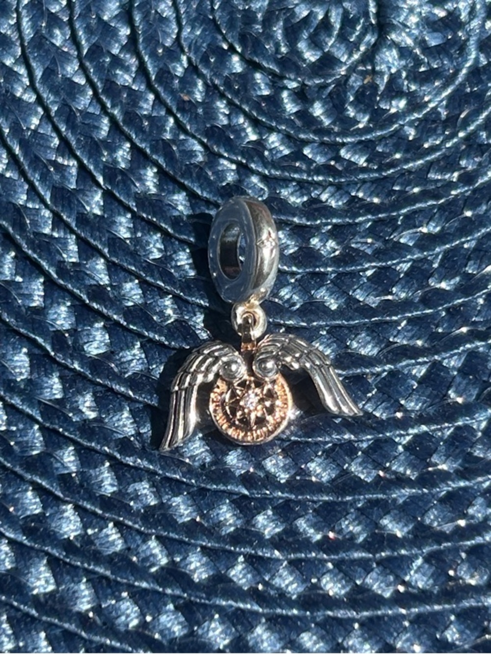 Pandora Silver and Rose Gold Angel Wing Heart Dangle Charm - Picture 2 of 4